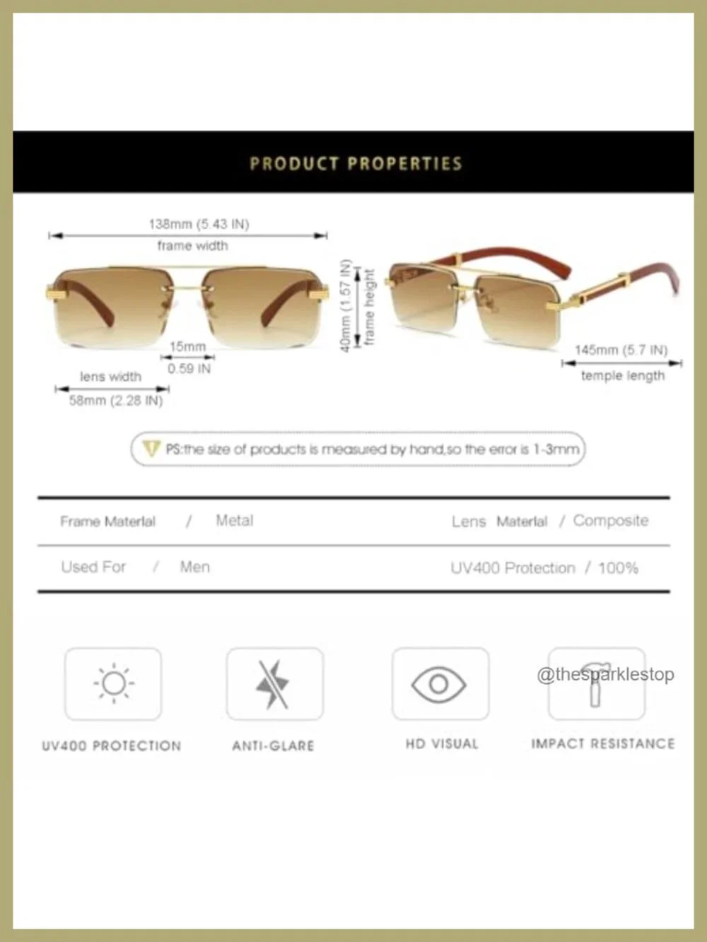 Rimless Rectangle Sunglasses with UV400 Protection
